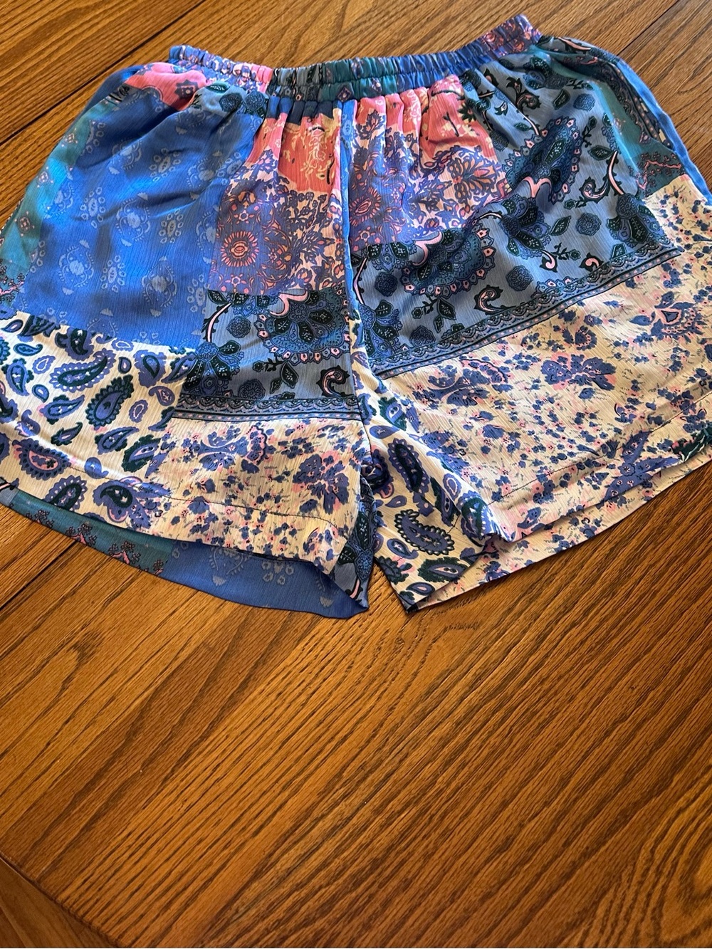easel Blue and Pink Paisley Patchwork Athletic Shorts